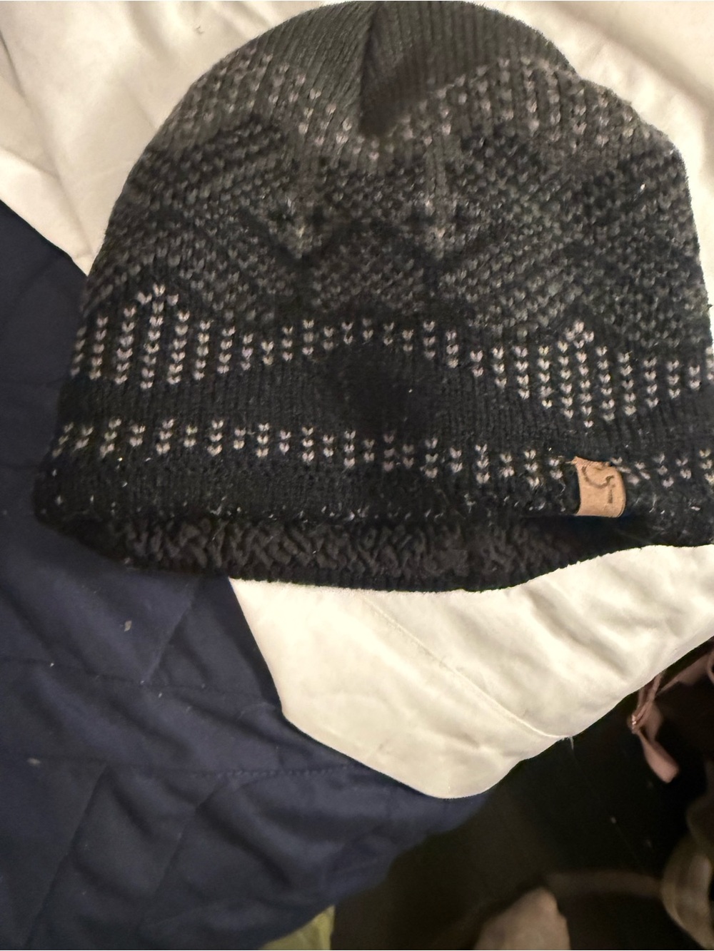Title: C.C Black Fair Isle Sherpa Lined Beanie Winter Knit Hat